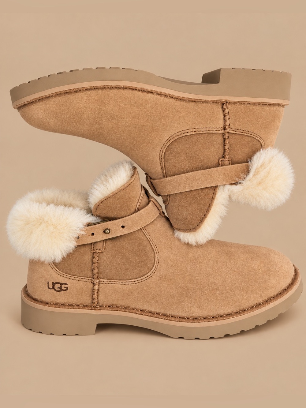 UGG Elisa Sheepskin Suede Ankle Boots Chestnut Size 7.5 BNWT